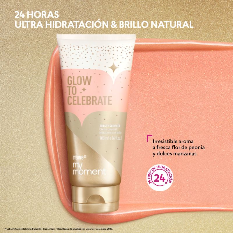 Crema-hidratante-Glow-to-Celebrate-con-olor-dulce-e-hidratacion-inmediata-hasta-por-24-horas.